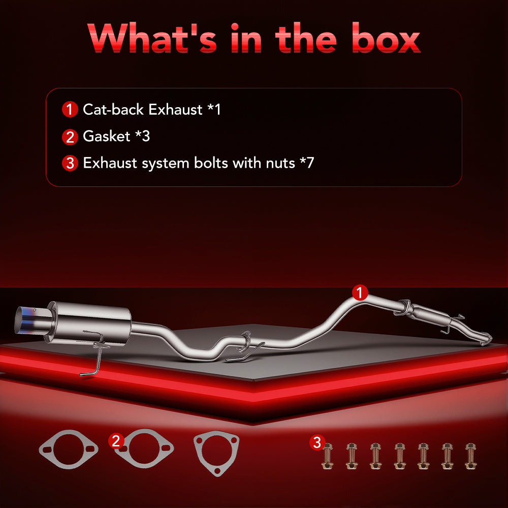 2.25" Catback Exhaust System For 1992-2000 Honda Civic 1.6L with 4" Burnt Rolled Muffler Tip Flashark