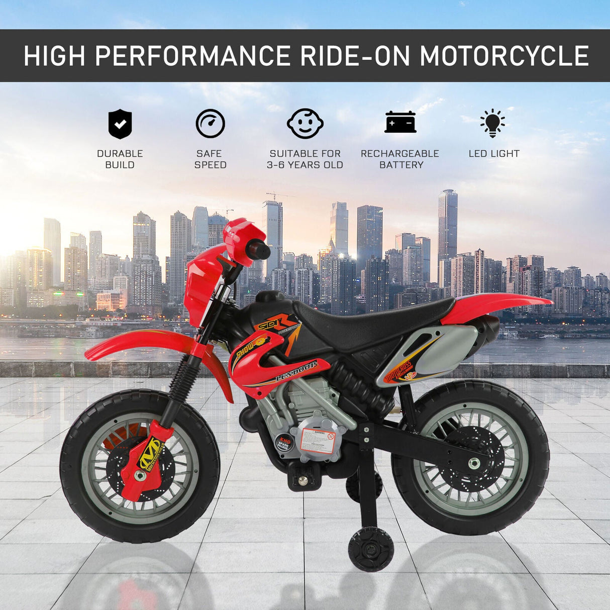 6V Electric Dirt Bike Battery Motorcycle Toy for Kids with Training Wheels