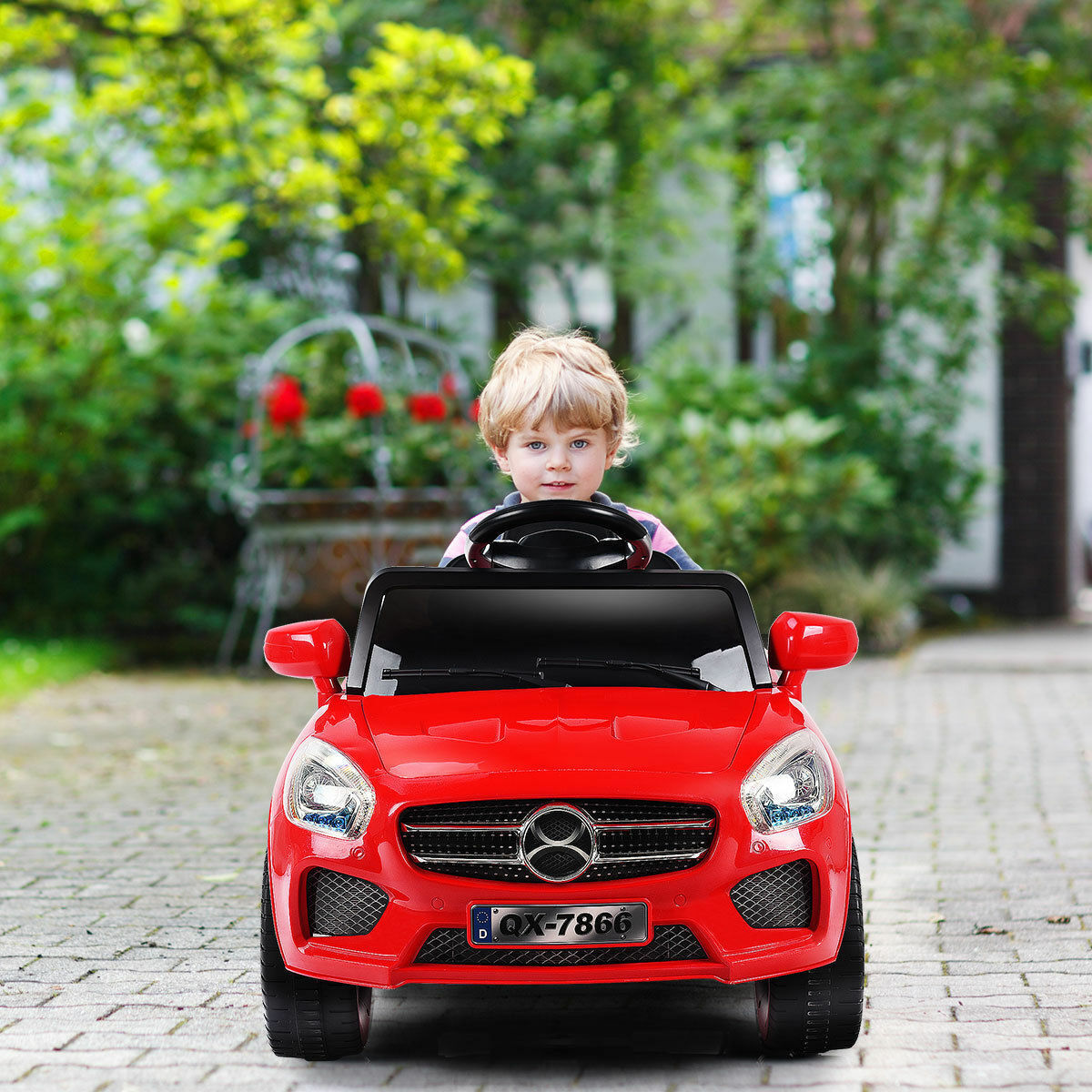 6V Kids Ride On Car with RC Remote Control, LED Lights, and MP3 Player - White