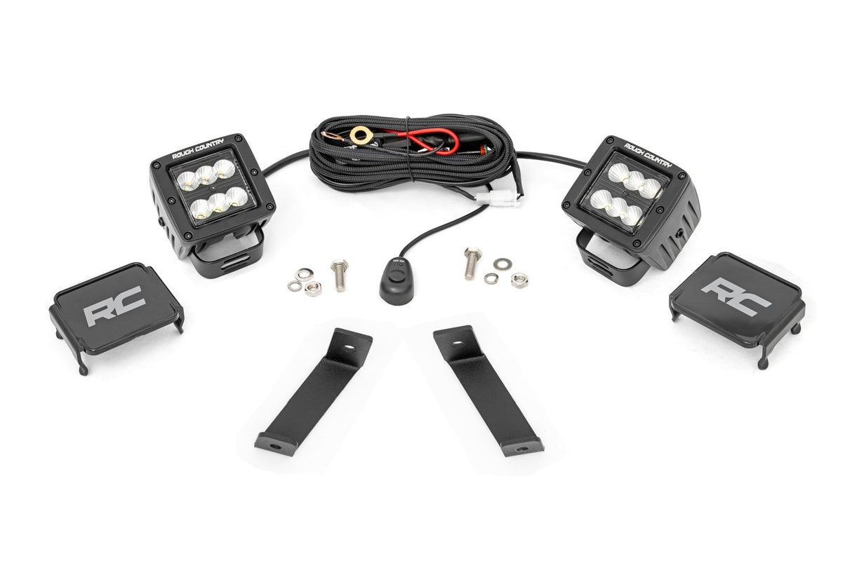 LED Light Kit Ditch Mount 2 Inch Black Pair Flood Jeep Cherokee KL (14-21) Rough Country