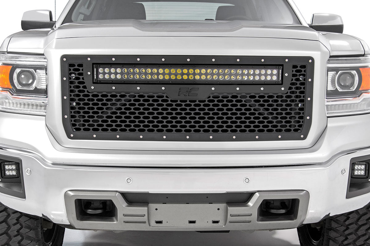 Mesh Grille 30 Inch Dual Row LED Black White DRL GMC Sierra 1500 (14-15) Rough Country