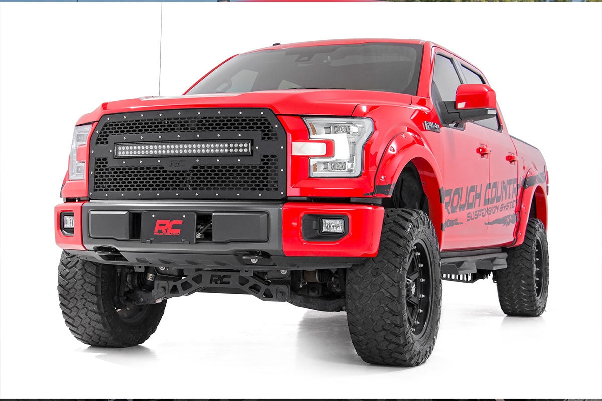 Mesh Grille 30 Inch Dual Row LED Black Amber DRL Ford F-150 (15-17) Rough Country