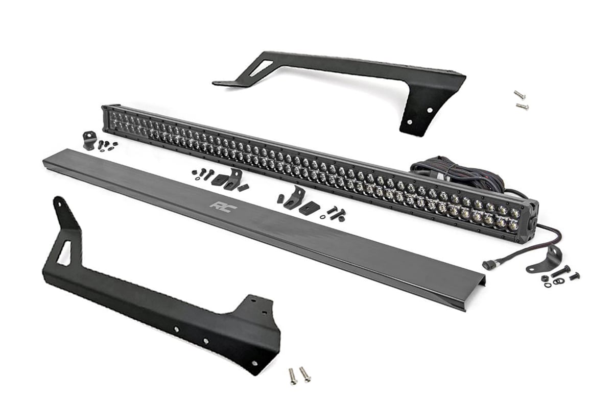 LED Light Windshield Mnt 50 Inch Black Dual Row White DRL Jeep Wrangler JK (07-18) Rough Country