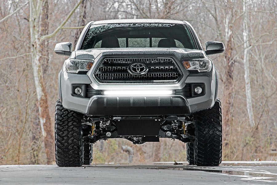 LED Light Kit Lower Grille Mount 30 Inch Black Single Row White DRL Toyota Tacoma (16-23) Rough Country