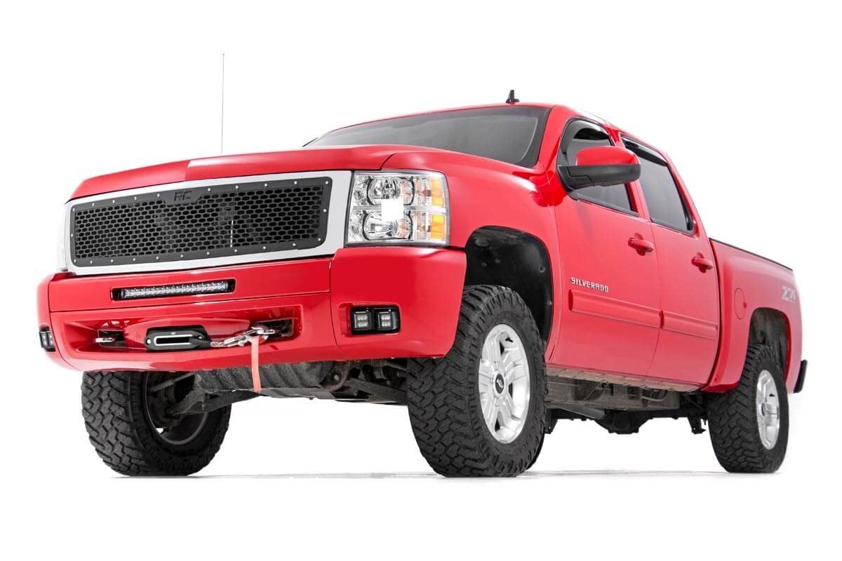 LED Light Kit Fog Mount Dual 2 Inch Black Pairs Chevy Silverado 1500/2500HD/3500HD 2WD/4WD Rough Country