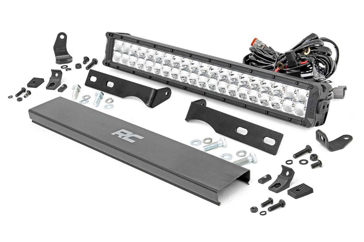 LED Light Kit Bumper Mount 20 Inch Chrome Dual Row Amber DRL Jeep Grand Cherokee WK2 (11-20) Rough Country