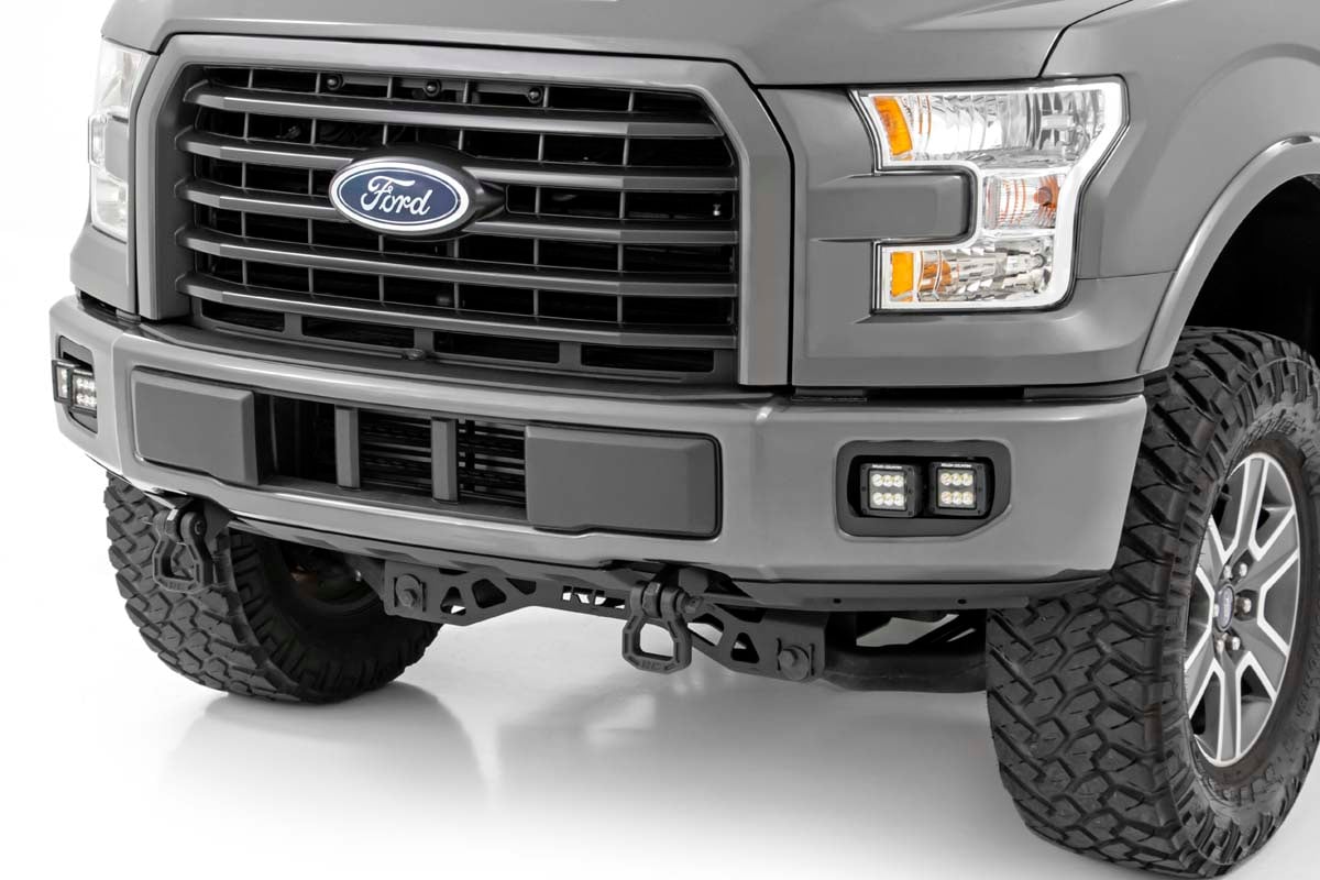 LED Light Kit Fog Mount Dual 2 Inch Black Pairs Flood Ford F-150 (15-17) Rough Country