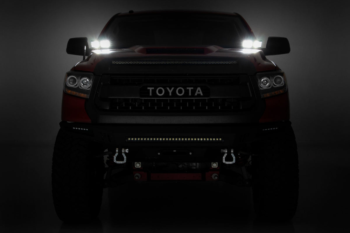 LED Light Kit Ditch Mount Dual 2 Inch Black Pairs Amber DRL Toyota Tundra (14-21) Rough Country