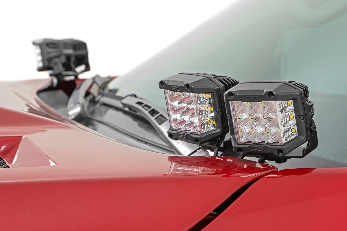 LED Light Kit Ditch Mount Dual 2 Inch Black Pairs Spot/Flood Toyota Tundra (14-21) Rough Country