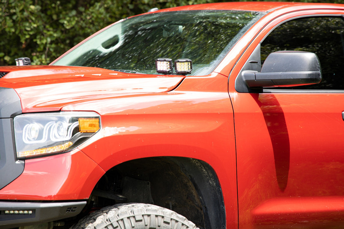 LED Light Kit Ditch Mount Dual 2 Inch Black Pairs Spot/Flood Toyota Tundra (14-21) Rough Country