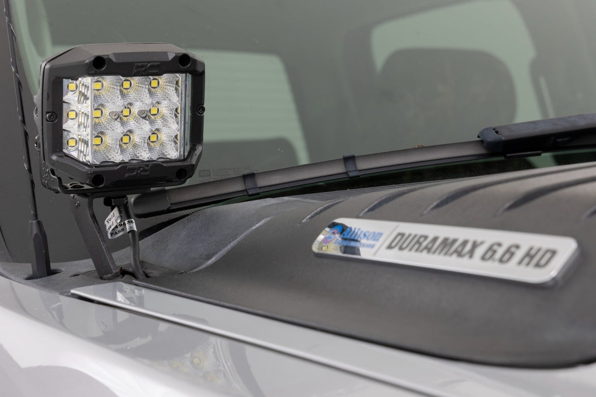 LED Light Kit Ditch Mount 2 Inch Black Pair Spot Chevy 1500 & Silverado/Sierra 2500HD/3500HD (07-14) Rough Country