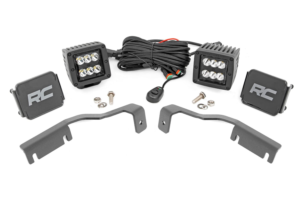 LED Light Kit Ditch Mount 2 Inch Black Pair Spot Nissan Frontier (22-26) Rough Country