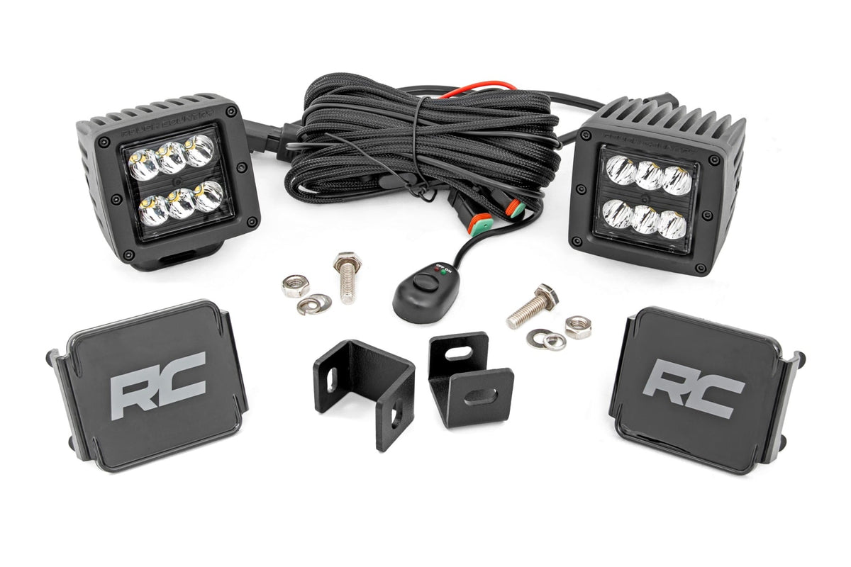 LED Light Kit Ditch Mount 2 Inch Black Pair Spot Toyota Tundra (22-26) Rough Country