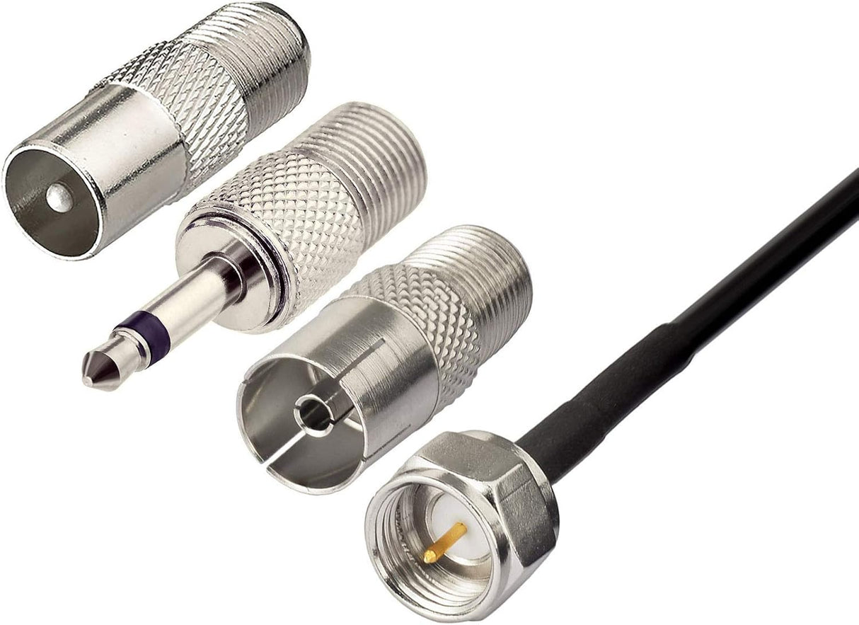 FM Radio Dipole Antenna – 75 Ohm Adhesive Mount with 10ft Cable & Universal Adapter Kit TekShack