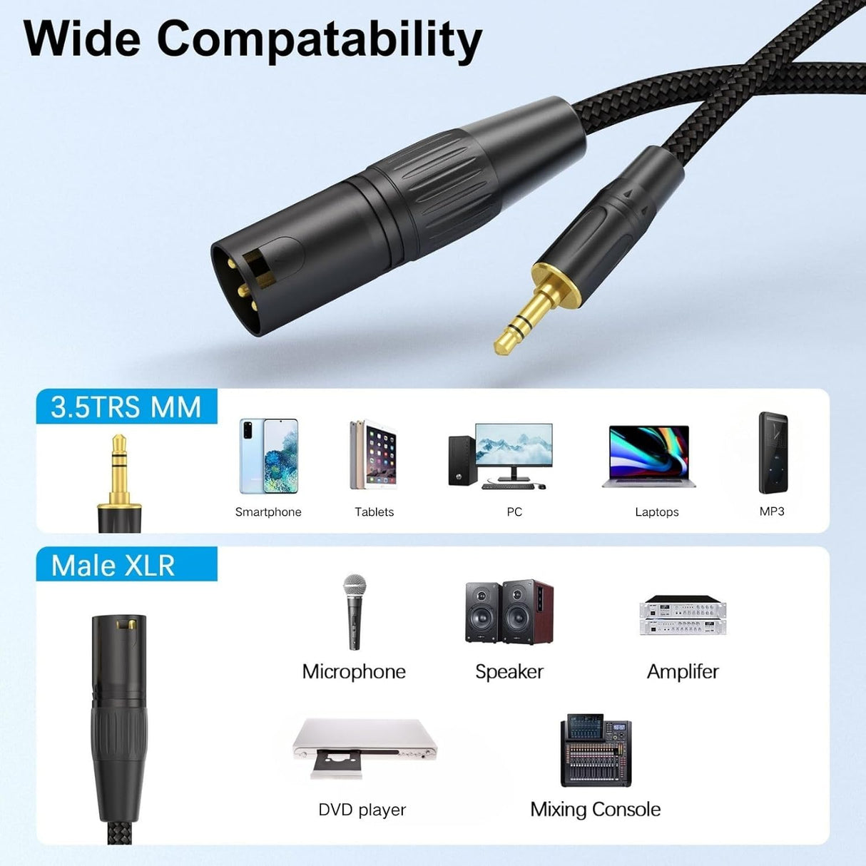 HOSONGIN XLR Male to 3.5mm TRS Male Cable – 6 ft HOSONGIN