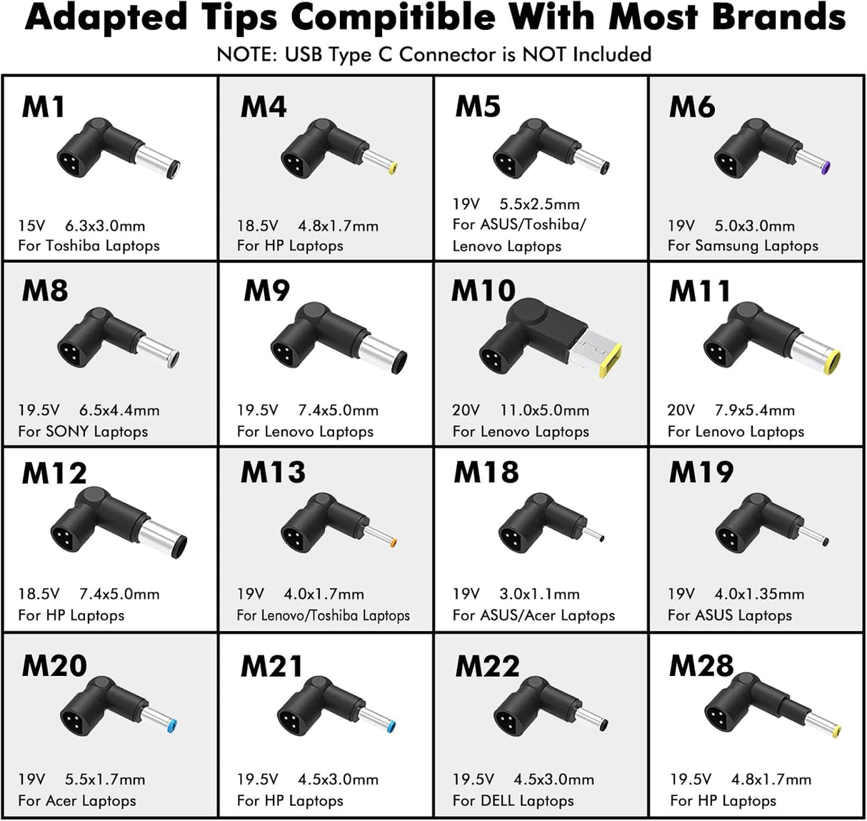 90W Universal Ac Laptop Charger with 16 Tips TekShack