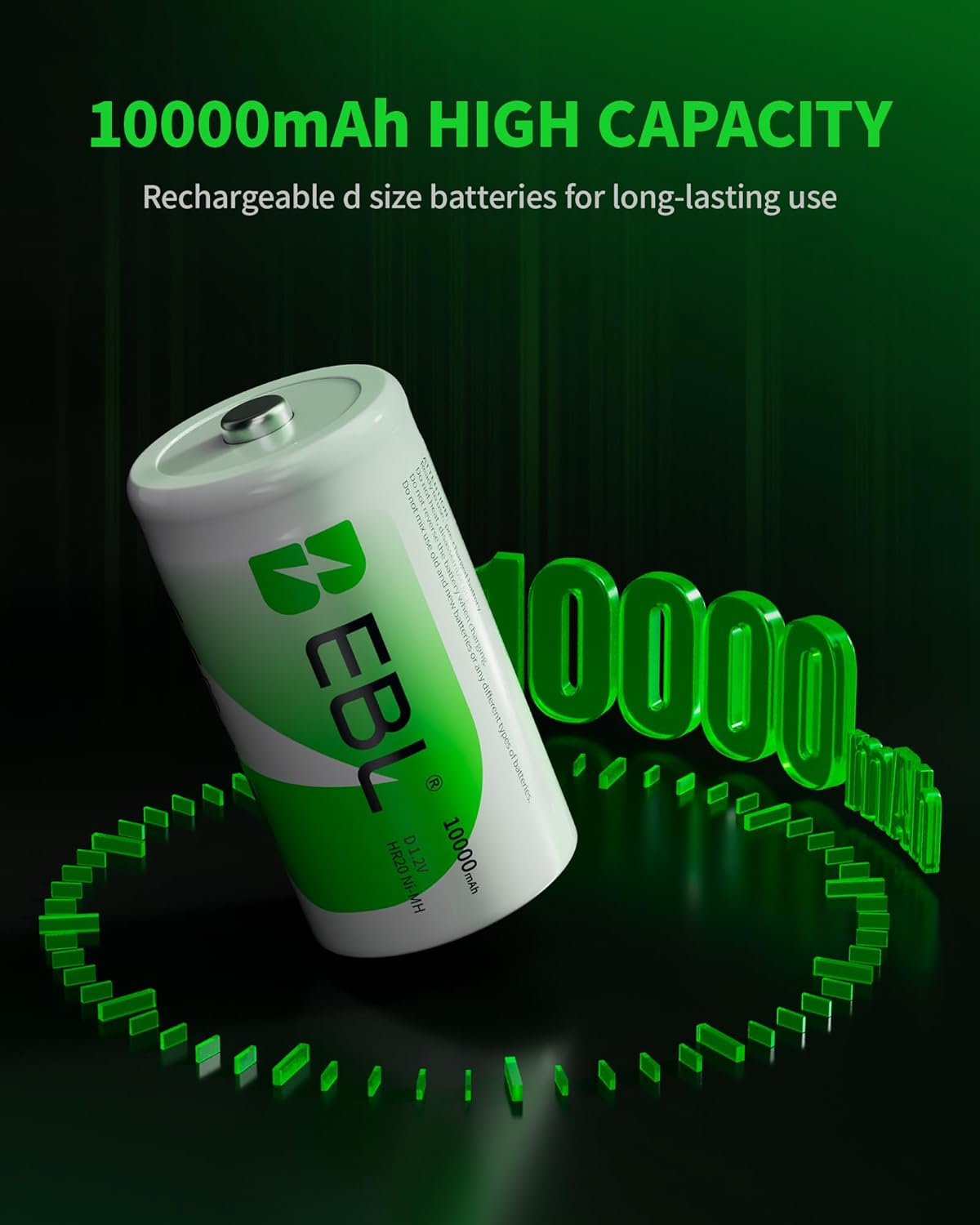 EBL D10000 Rechargeable D Batteries – 10000mAh Ni-MH (2-Pack) TekShack