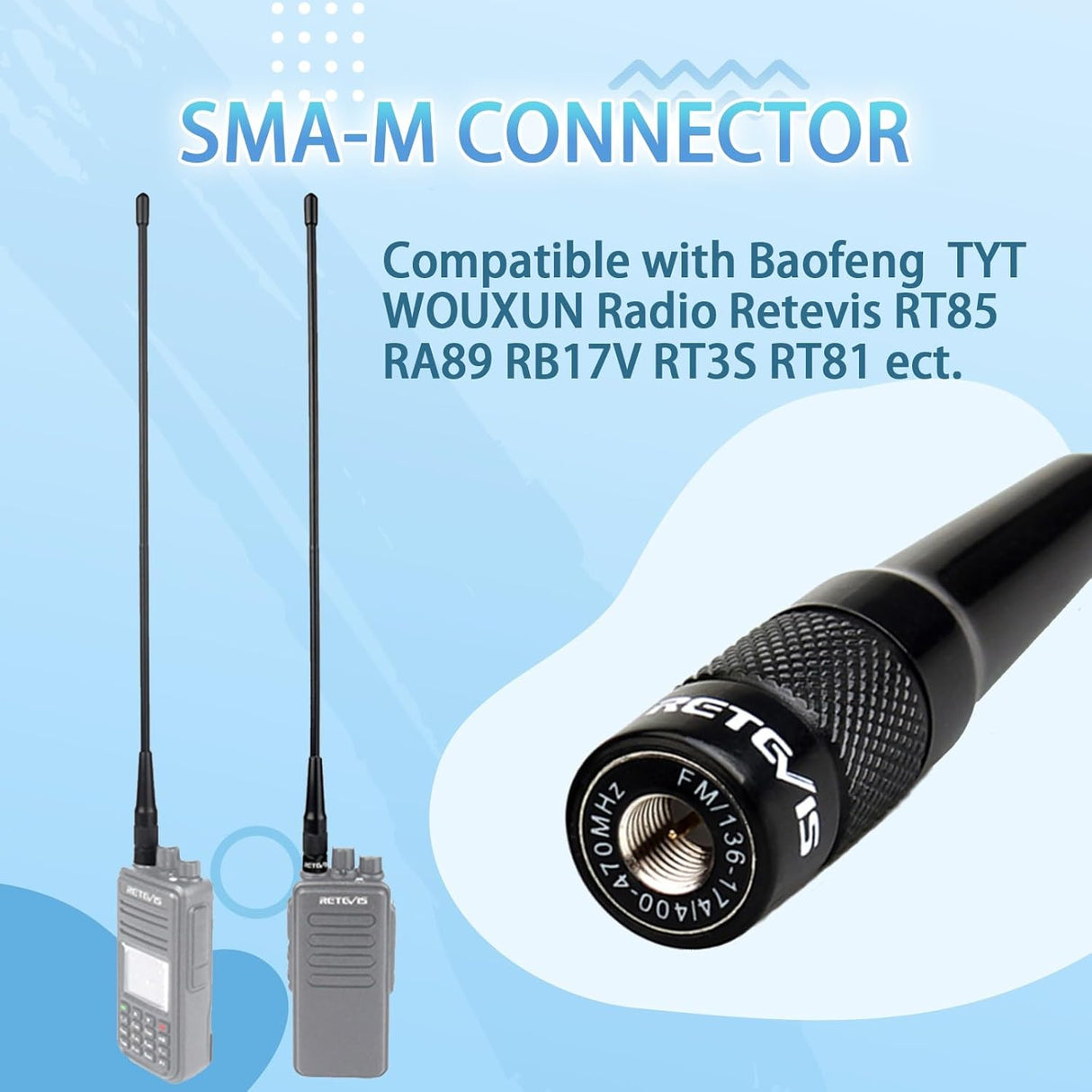 Retevis 14.8in SMA-M Dual Band Whip - Handheld Radio Antenna Retevis