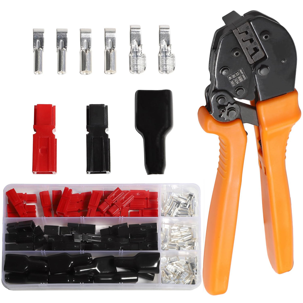 15/30/45A Battery Connector & Crimp Tool Kit – AWG10-20, Red/Black Quick Disconnect Set** TekShack
