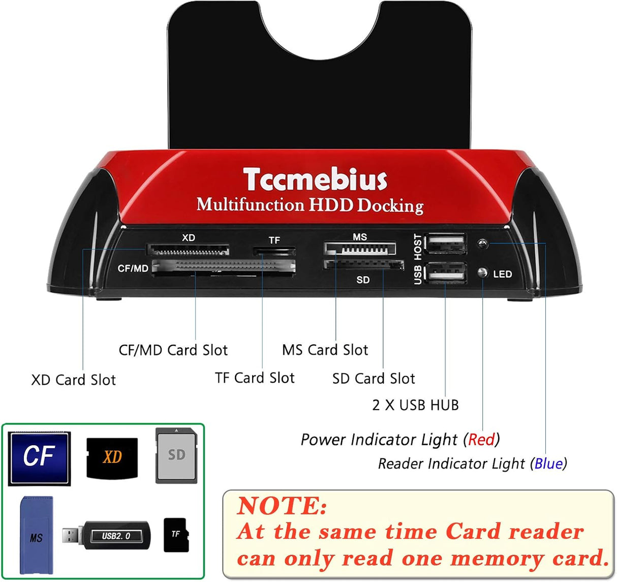 TCC-S862-US Hard Drive Docking Station USB 2.0 Dual Slot SATA IDE with Card Reader Tccmebius