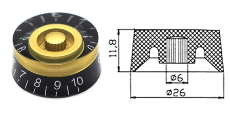 Transparent Top Hat Guitar Knobs with White Lettering TekShack
