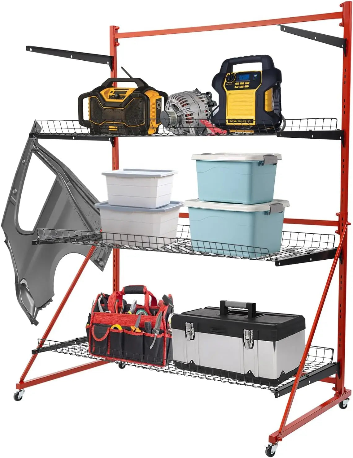 TTeralmon 3 Shelf Universal Auto Body Rolling Parts Storage Rack J-J-F-T-B-H