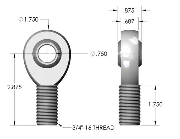 3/4"-3/4" 3-Piece Precision Heat Treated Chromoly Teflon and Kevlar Lined Left Hand Heim