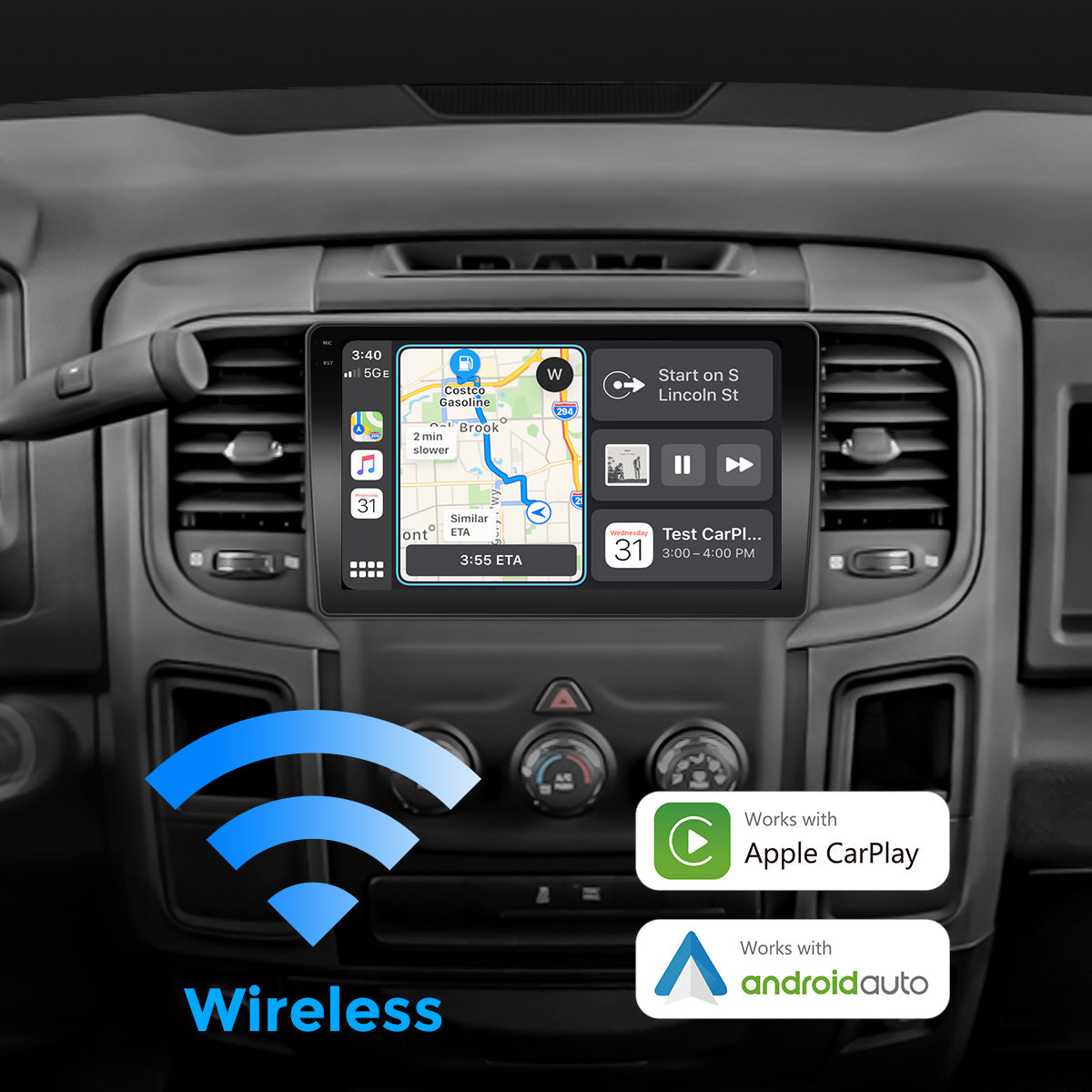 VISION 9” Custom-Fit Car Stereo for Dodge Ram Manual AC 2013-2018