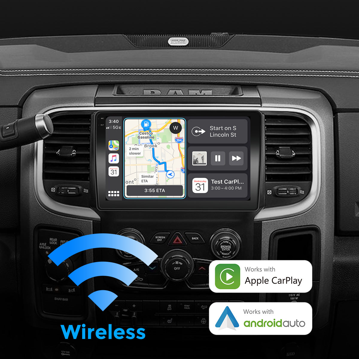 VISION 9” Custom-Fit Car Stereo for Dodge Ram Auto AC 2013-2018