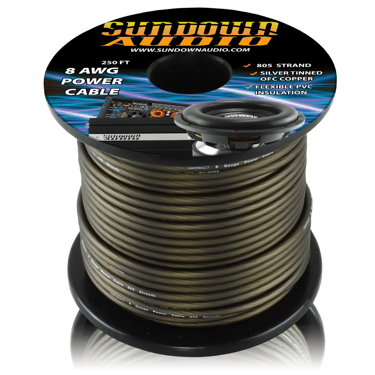 Sundown Audio 8 Gauge 250' Tinned OFC Oxygen Free Copper Power Cable