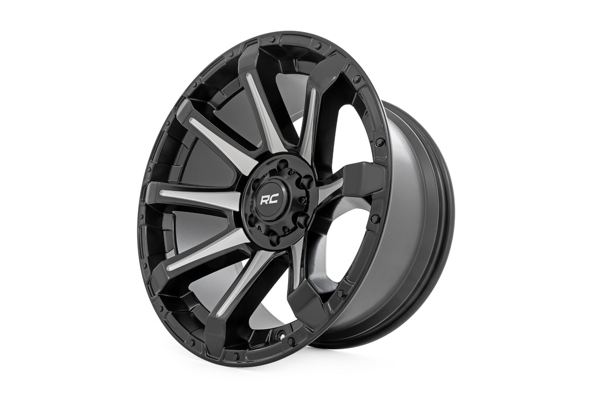 81 Series Wheel One-Piece Semi Gloss Black w/machined spokes 20x9 8x180 0mm Rough Country