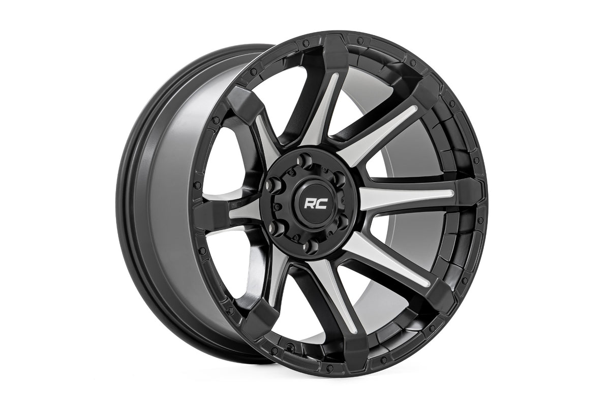 81 Series Wheel One-Piece Semi Gloss Black w/machined spokes 20x9 5x5.5 0mm Rough Country