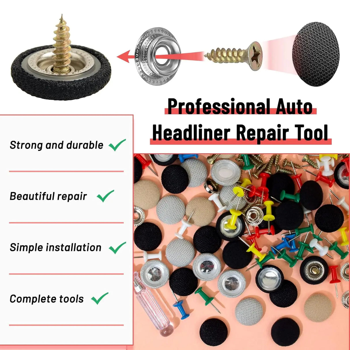 GOOSLA Car Roof Headliner Repair Kit 90 Set Black Grid A1101