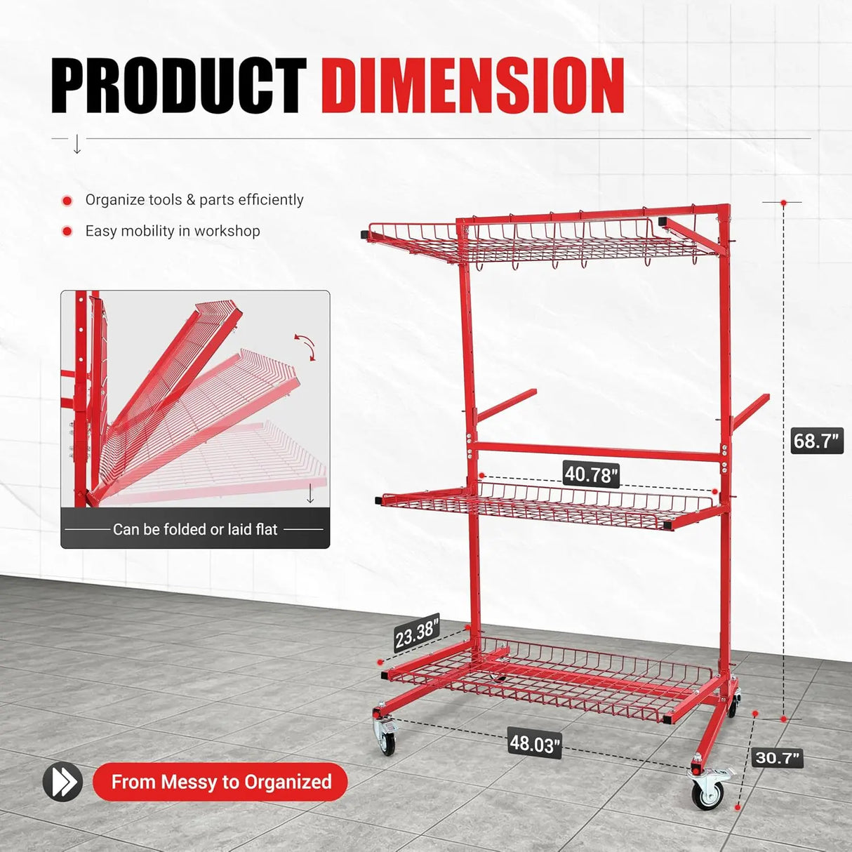 ALMULOO Auto Parts Storage Rack for VW Type 1 Bugs Red VC-0372 1 Each