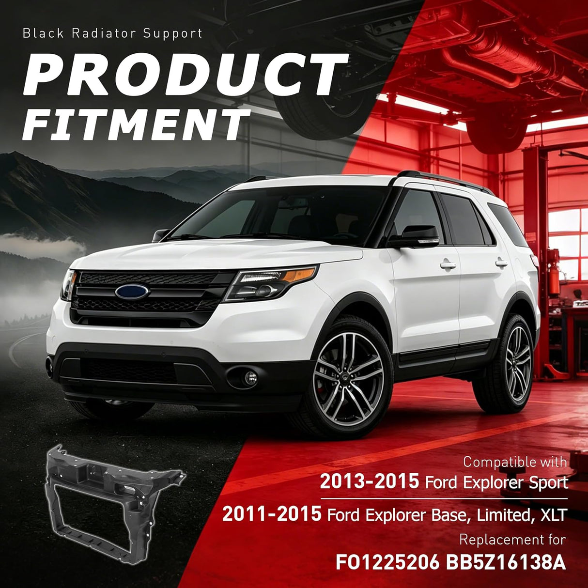 Radiator Support Black Compatible with 2011-2015 Ford Explorer