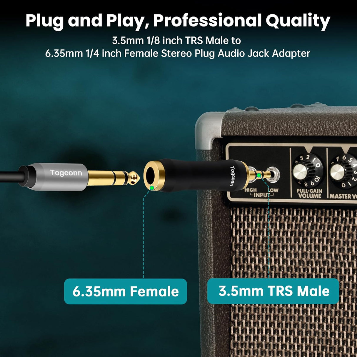 1/8" to 1/4" - 3.5mm TRS Stereo Male to 6.35mm Female Adapter – Gold-Plated TekShack