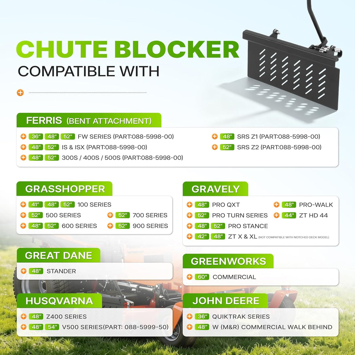 Adjustable Steel Lawn Mower Chute Blocker 0 to 90 Degree