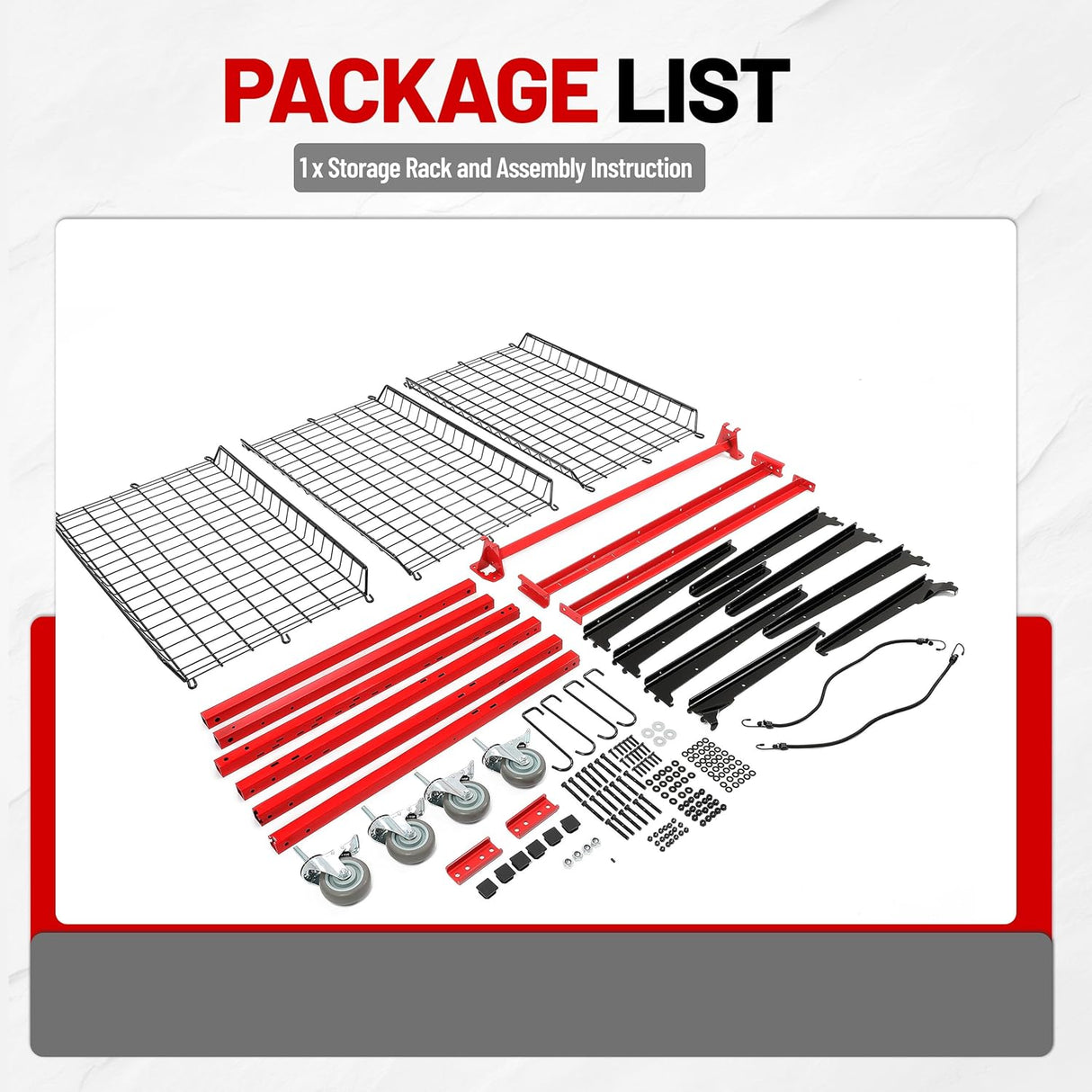 Rolling 3 Shelf Auto Body Parts Storage Rack Steel Red