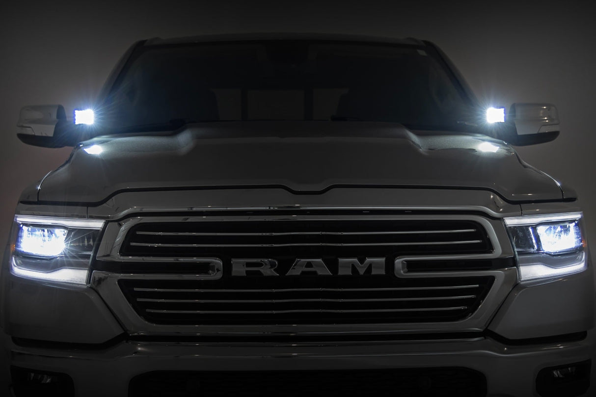 LED Light Kit Ditch Mount 2 Inch Black Pair Spot Ram 1500 2WD/4WD (19-26) Rough Country