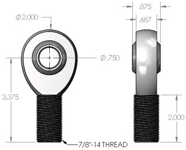 7/8"-3/4" 3-Piece Precision Heat Treated Chromoly Teflon and Kevlar Lined Right Hand Heim
