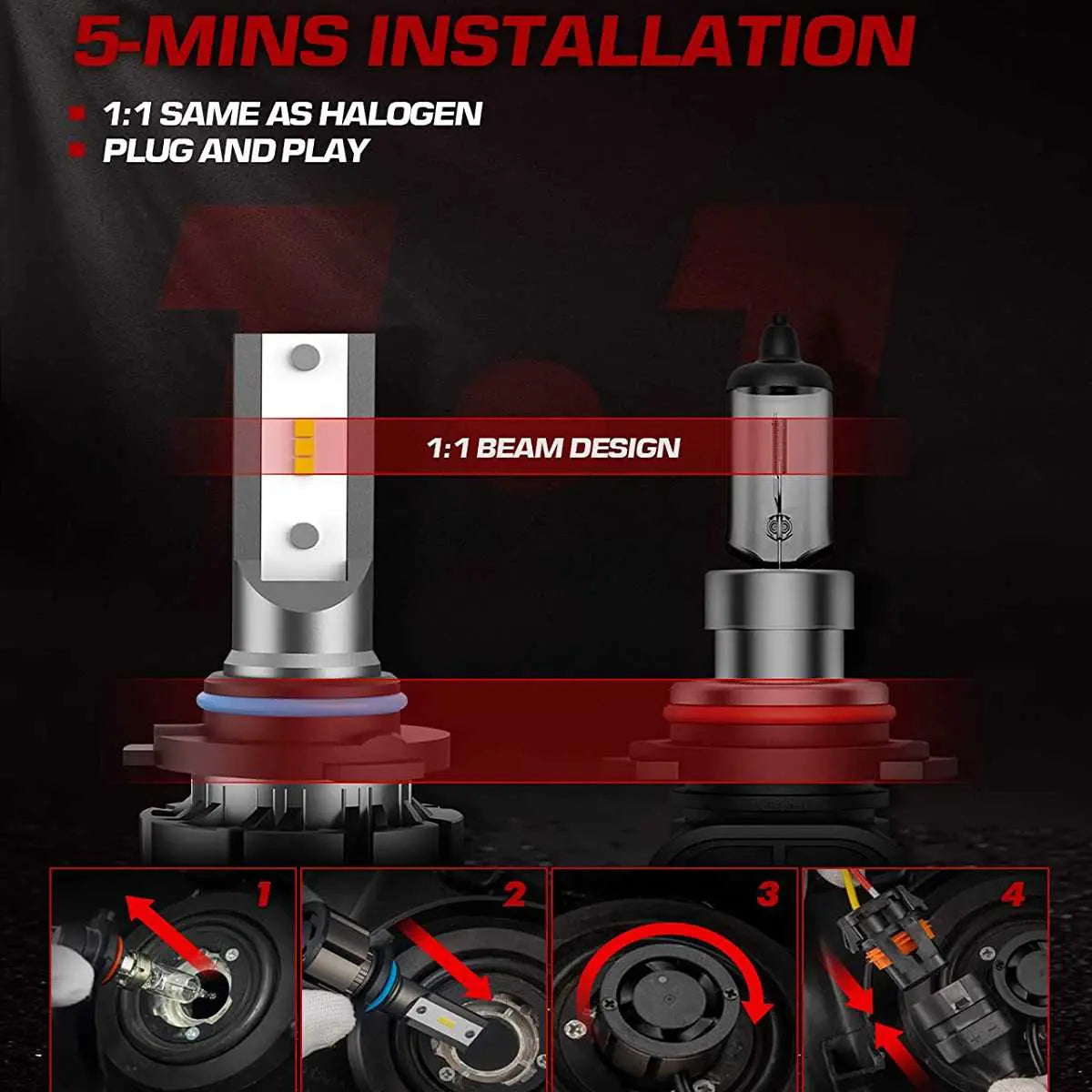 9006 HB4 LED Headlight Bulbs 60W 15000LM 6000K | 2 Bulbs