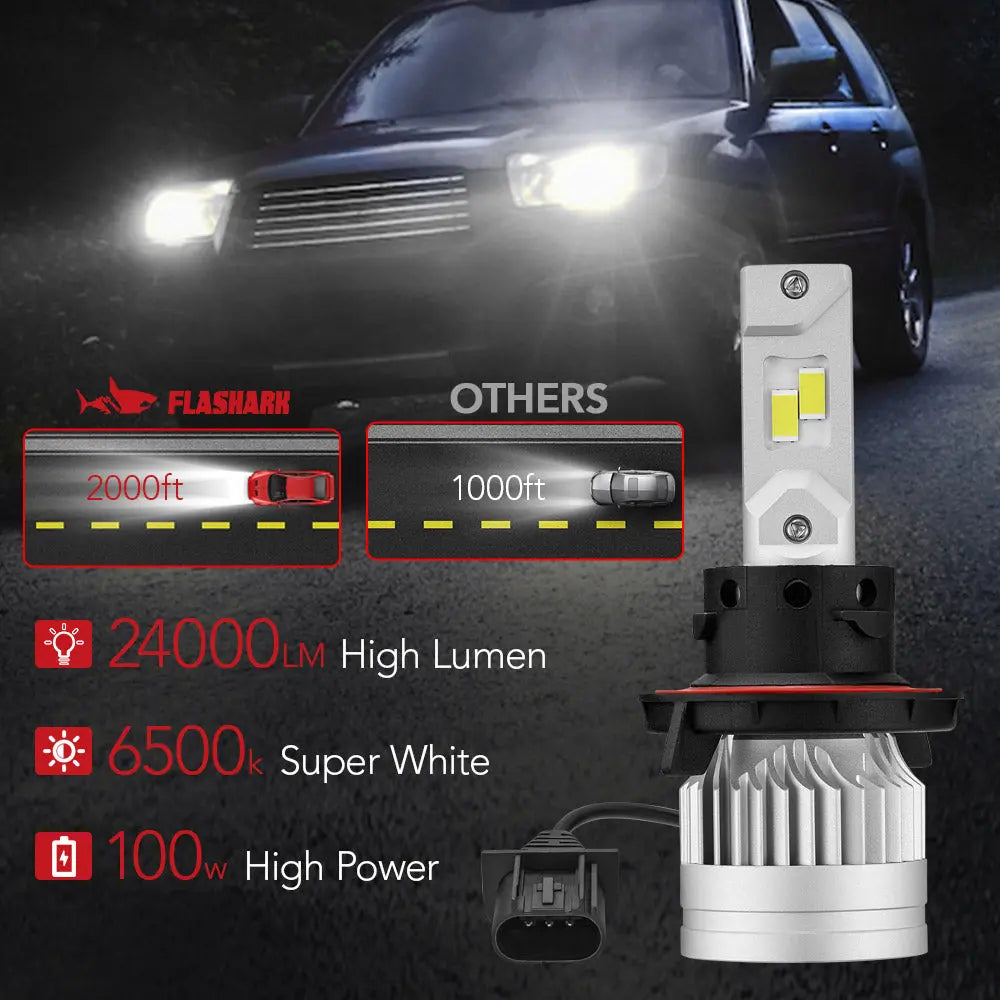 X3S H13/9008 100W 6500K 24000LM White IP67 LED Headlight Bulbs 2Pcs