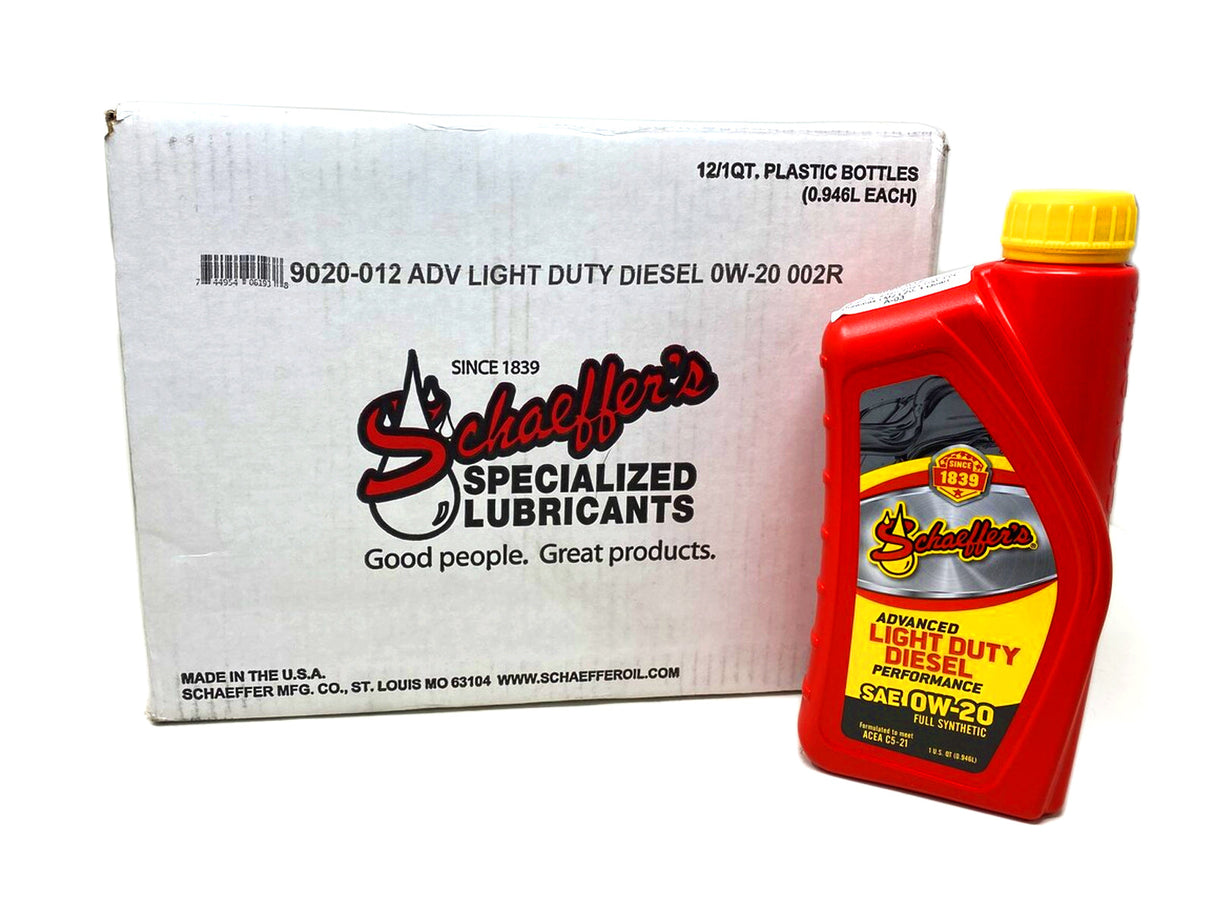 Schaeffers 9020 Advanced Light Duty Performance 0W-20 Diesel Engine Oil, 2020-2026 GM 3.0L Duramax LM2 LZ0, 1 Quart Schaeffers