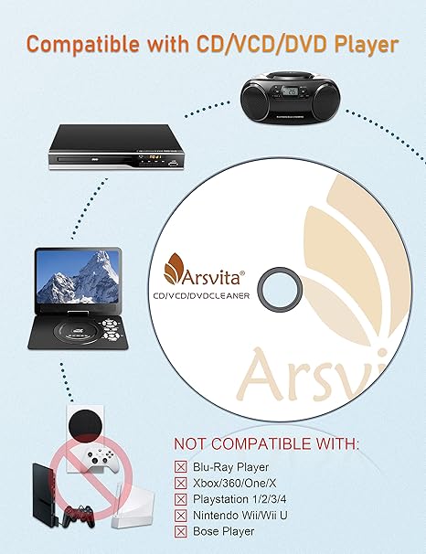 Arsvita CD Laser Lens Cleaner Disc Cleaning Set for CD/VCD/DVD Player, Safe and Effective – CD/DVD/Game Disc Cleaning Kit Maxell