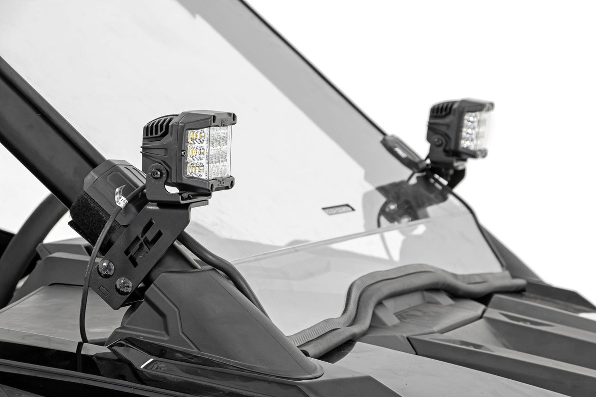 LED Light Kit A Pillar Mount 2 Inch Black Pair Amber DRL Polaris RZR PRO XP Rough Country