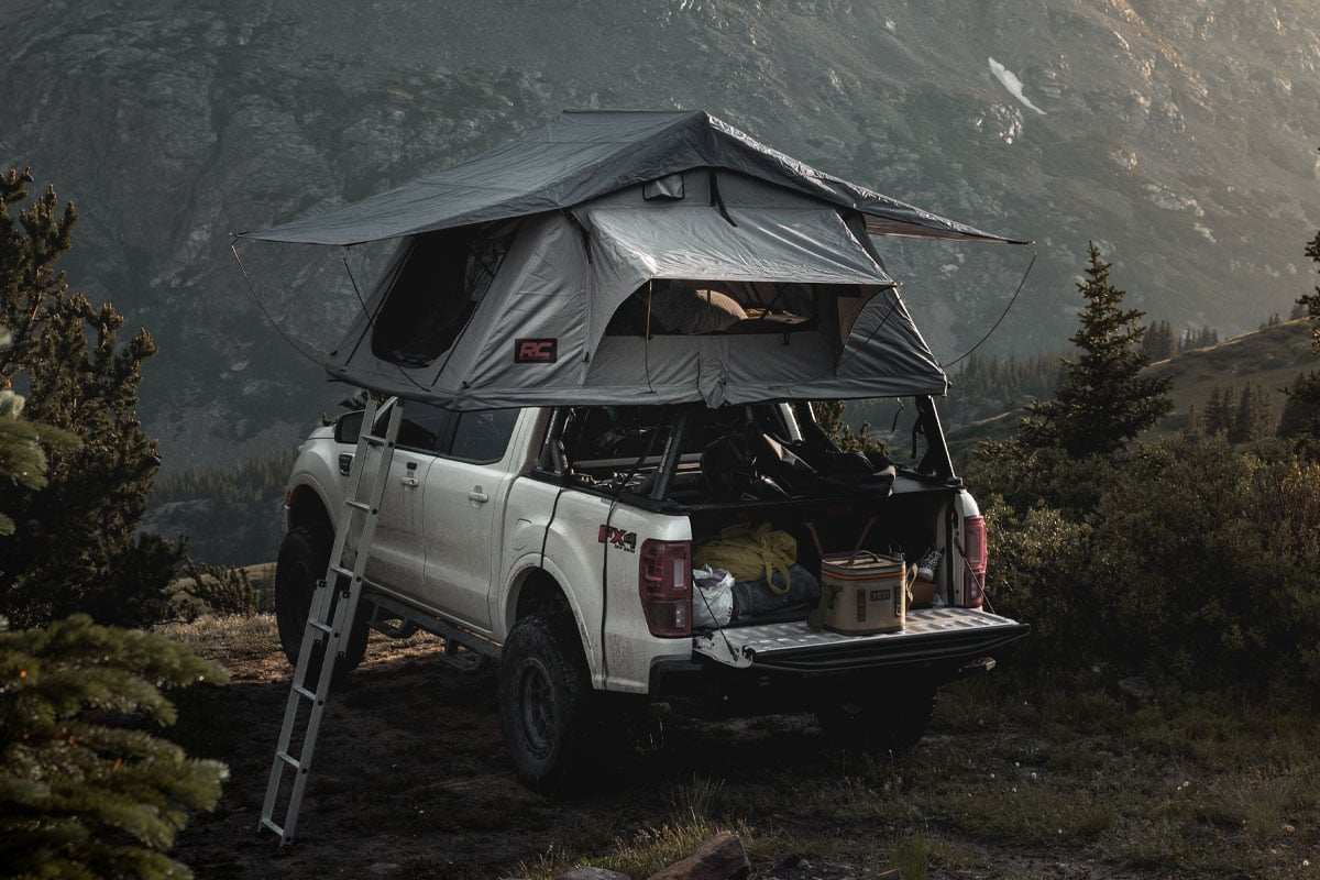 Roof Top Tent Rack Mount 12 Volt Accessory w/Ladder Extension & LED Light Kit Rough Country