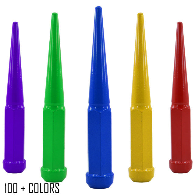 24 Pc 14x1.5 Spike Lug Nuts 6" Tall - Powder Coated - Various Colors