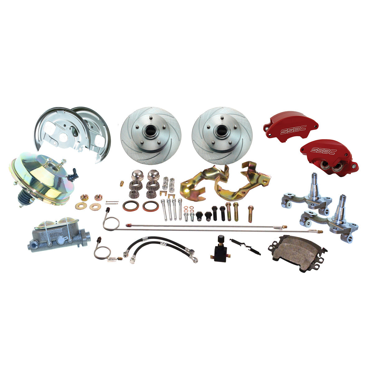 American Made Super Twin HD 2-Piston Billet Aluminum Front Drum to Disc Brake Conversion Kit W/Rotors. Red A123-1AR