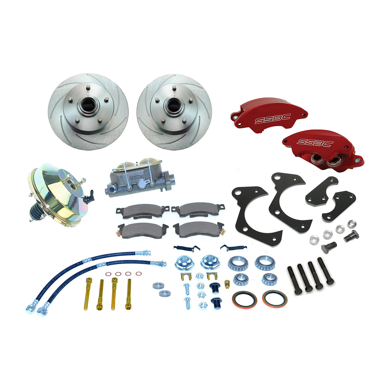 American Made Super Twin 2-Piston Billet Aluminum Front Drum to Disc Brake Conversion Kit W/Rotors. Red A129-2AR