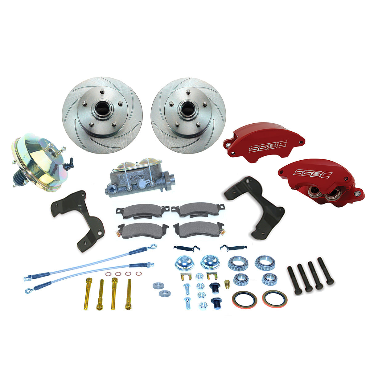 American Made Super Twin 2-Piston Billet Aluminum Front Drum to Disc Brake Conversion Kit W/Rotors. Red A129-AR
